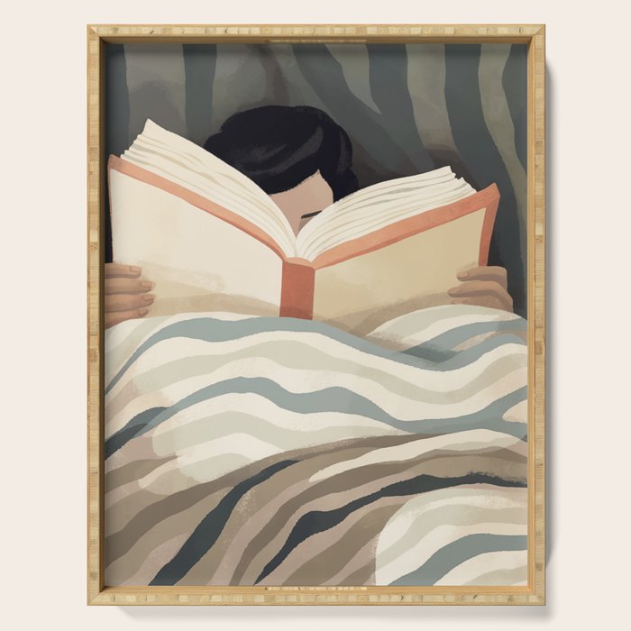 Reading girl in bed Serving Tray Gallery Image 1