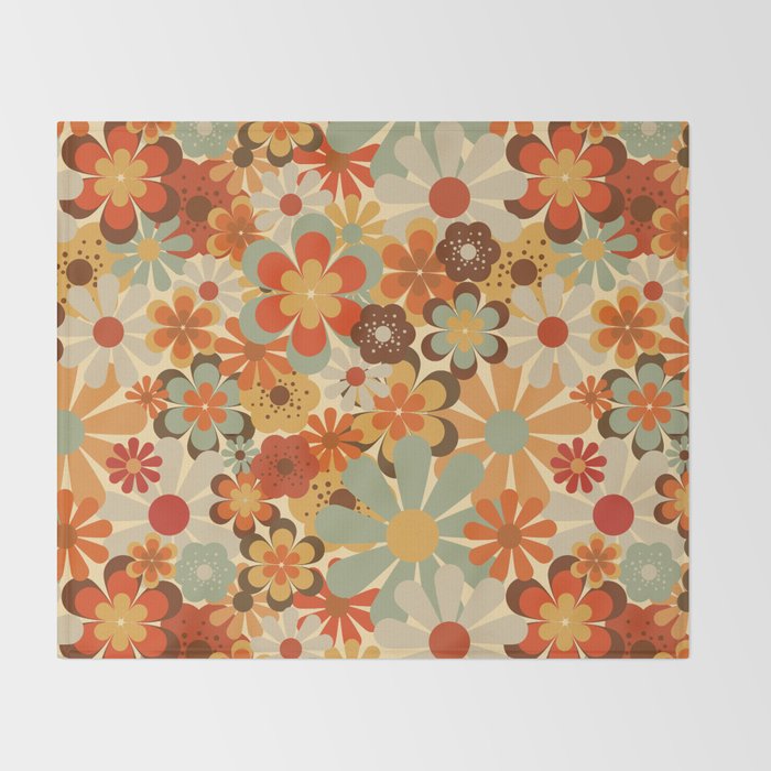 Patterned Retro 70's Floral Prints Throw Blanket Gallery Image 2