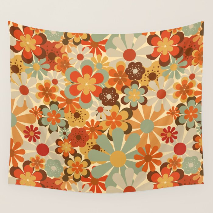Patterned Retro 70's Floral Prints Wall Tapestry Gallery Image 4