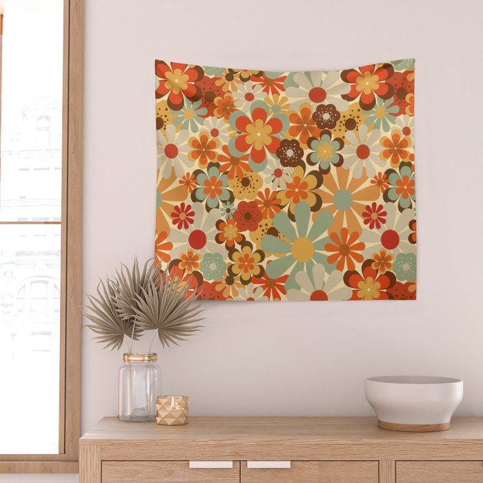Patterned Retro 70's Floral Prints Wall Tapestry Gallery Image 2