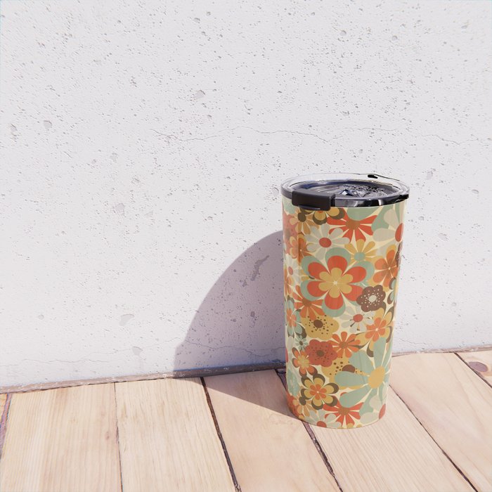 Patterned Retro 70's Floral Prints Travel Mug Gallery Image 4