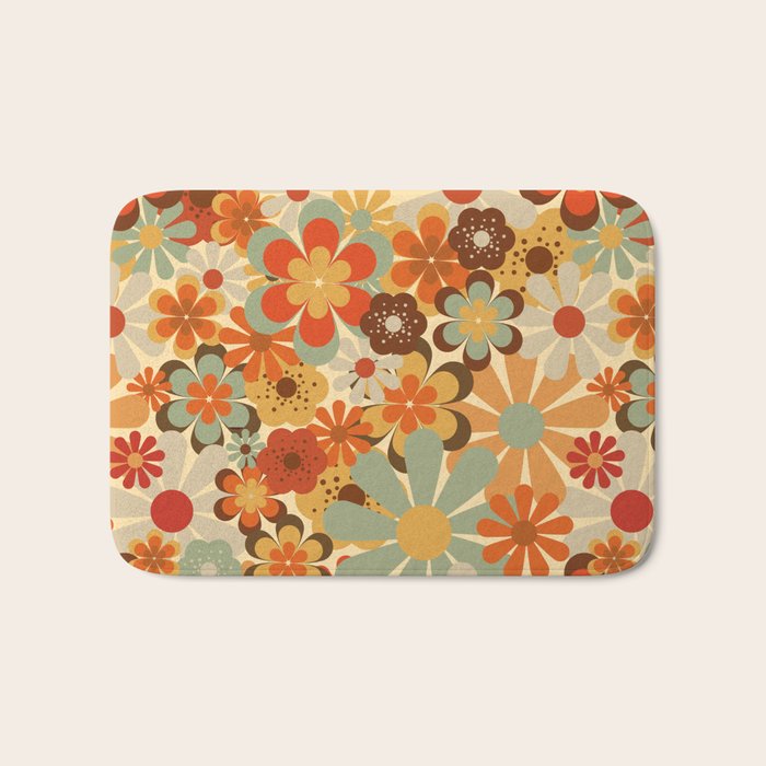Patterned Retro 70's Floral Prints Bath Mat Gallery Image 1