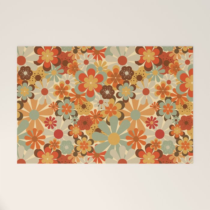 Patterned Retro 70's Floral Prints Welcome Mat Gallery Image 1