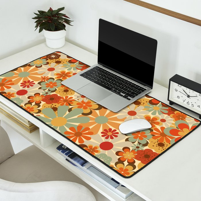 Patterned Retro 70's Floral Prints Desk Mat Gallery Image 2