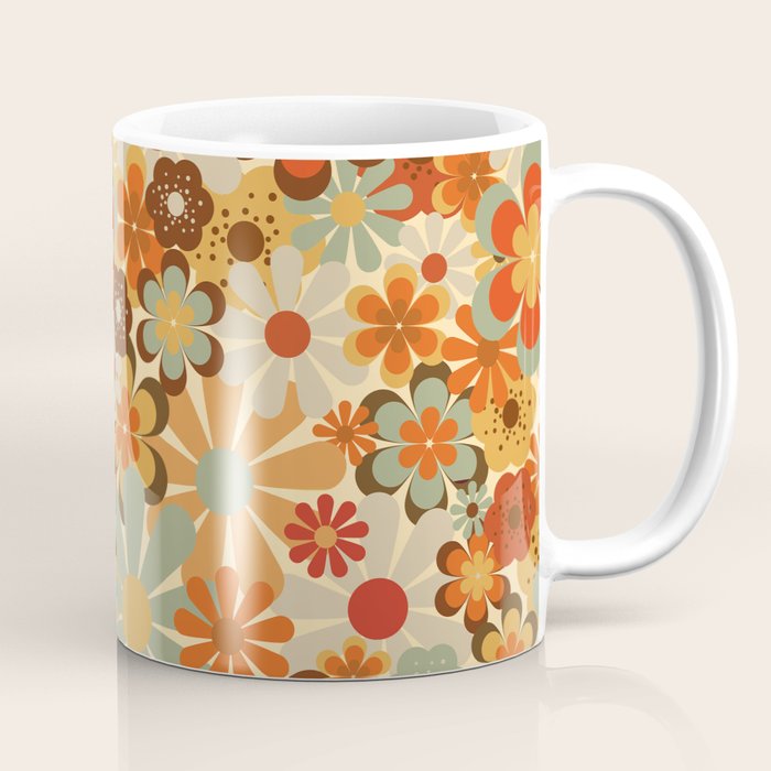 Patterned Retro 70's Floral Prints Coffee Mug Gallery Image 1