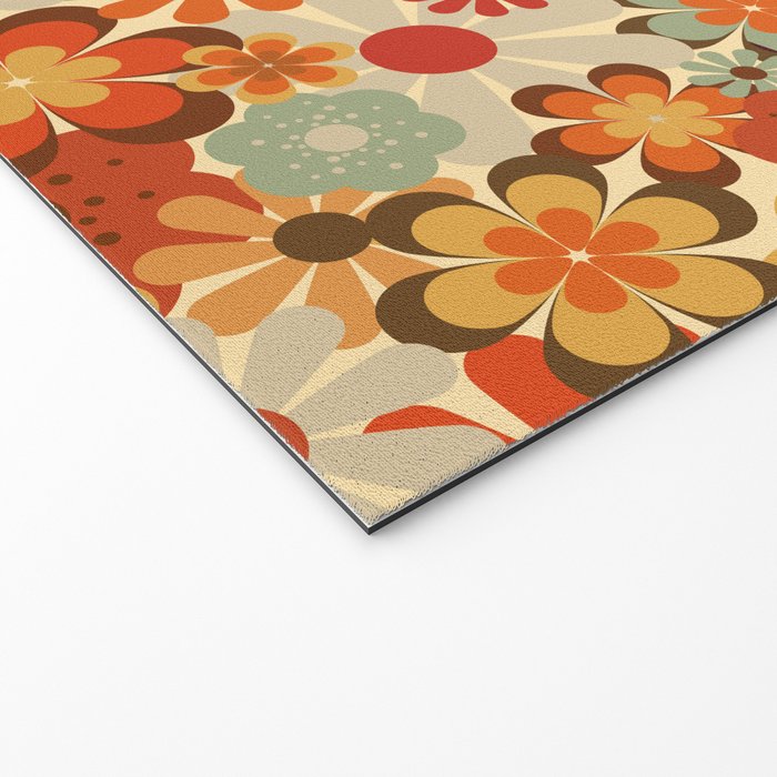Patterned Retro 70's Floral Prints Welcome Mat Gallery Image 2