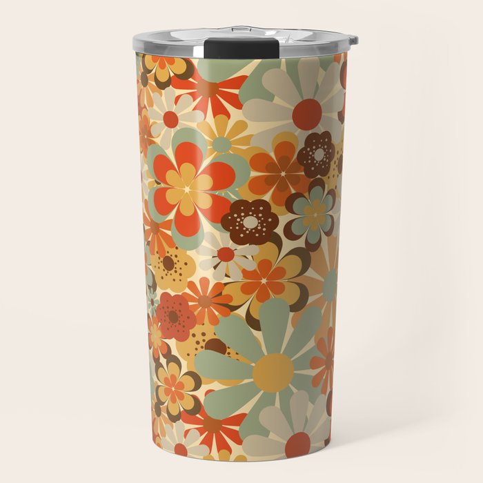 Patterned Retro 70's Floral Prints Travel Mug Gallery Image 1