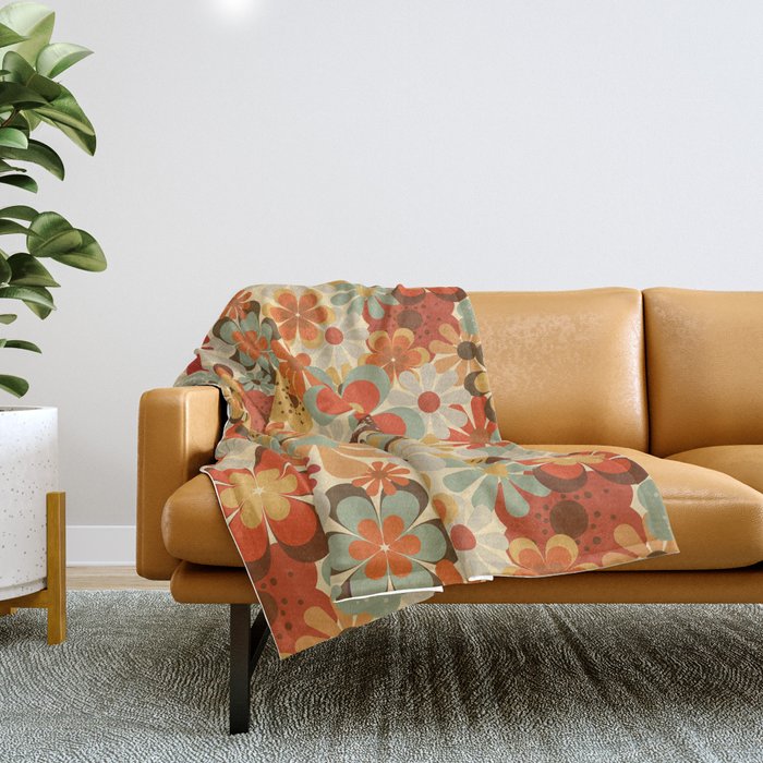 Patterned Retro 70's Floral Prints Throw Blanket Gallery Image 1