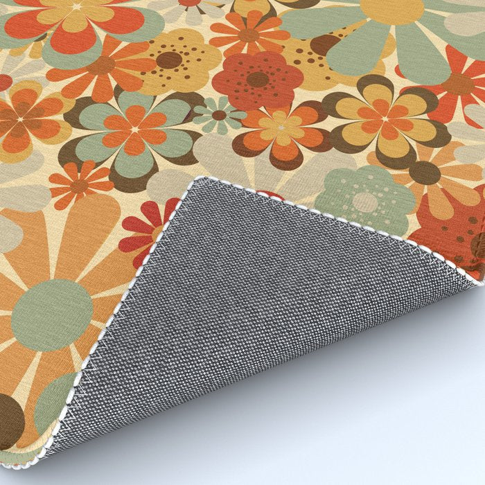 Patterned Retro 70's Floral Prints Rug Gallery Image 4