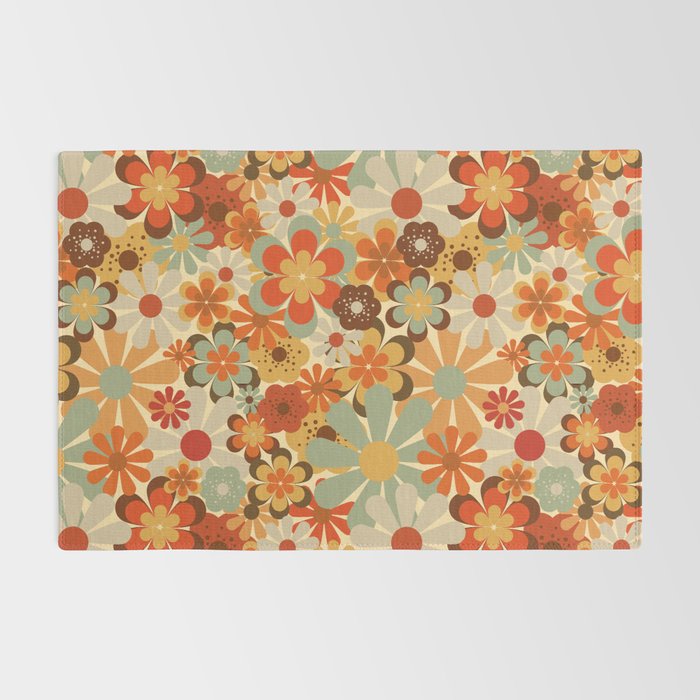 Patterned Retro 70's Floral Prints Rug Gallery Image 2