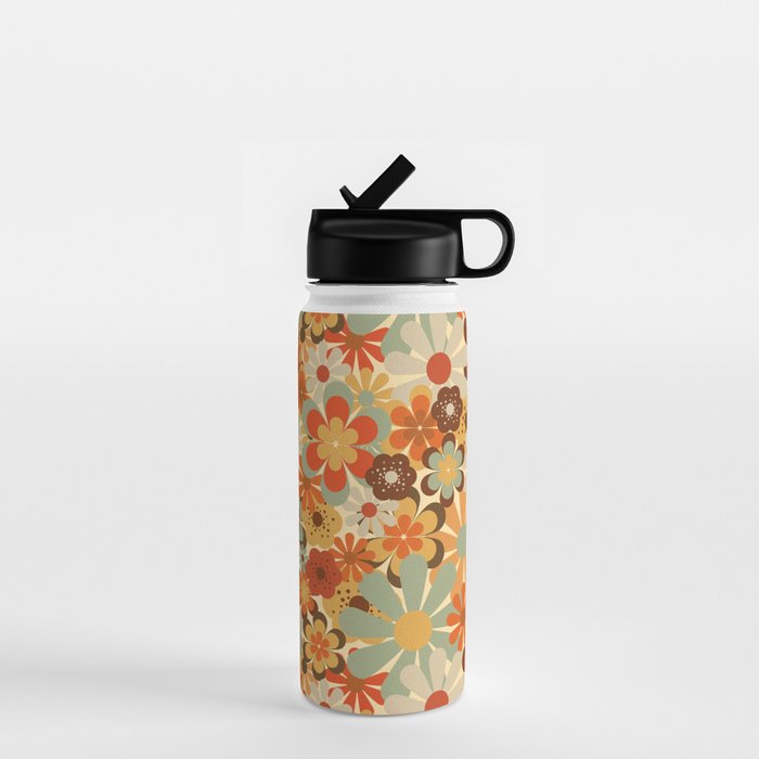 Patterned Retro 70's Floral Prints Water Bottle Gallery Image 1