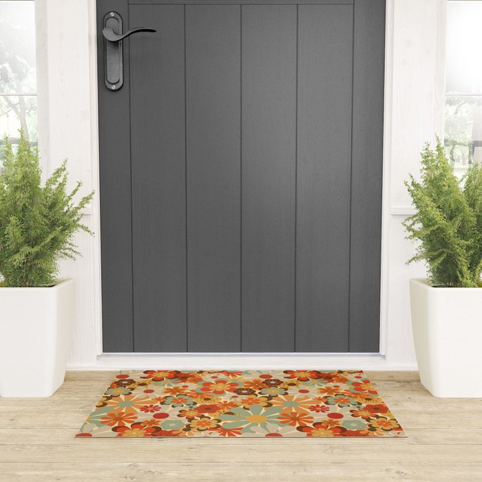 Patterned Retro 70's Floral Prints Welcome Mat Gallery Image 3