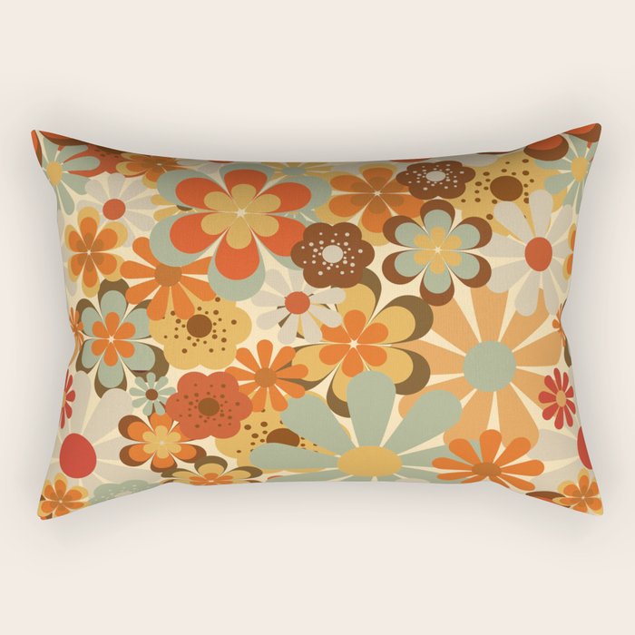 Patterned Retro 70's Floral Prints Rectangular Pillow Gallery Image 2