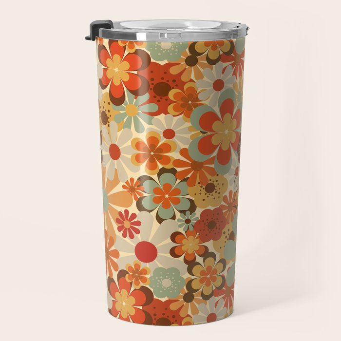 Patterned Retro 70's Floral Prints Travel Mug Gallery Image 3