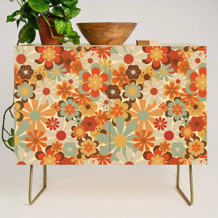 Patterned Retro 70's Floral Prints Credenza Gallery Image 1