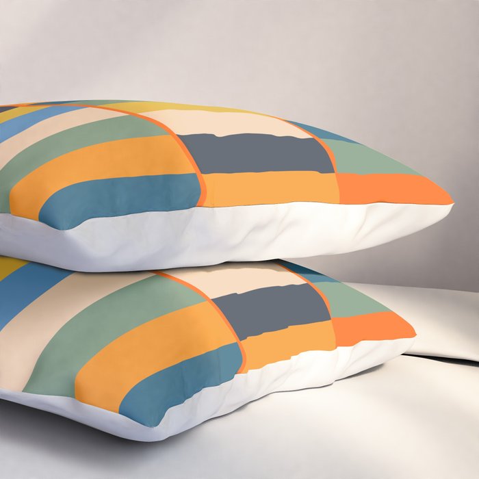 Long Blocks Retro Modern Minimalist Geometric Checked Pattern Blue Mustard Orange Eucalyptus Pillow Sham Gallery Image 3