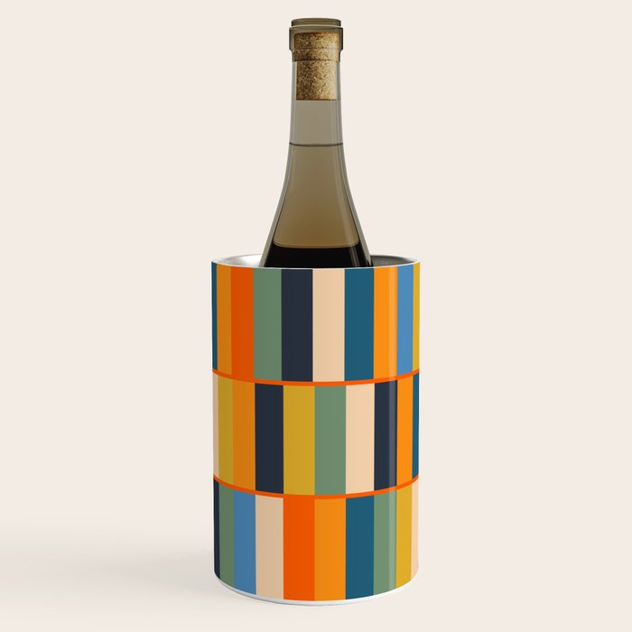 Long Blocks Retro Modern Minimalist Geometric Checked Pattern Blue Mustard Orange Eucalyptus Wine Chiller Gallery Image 1