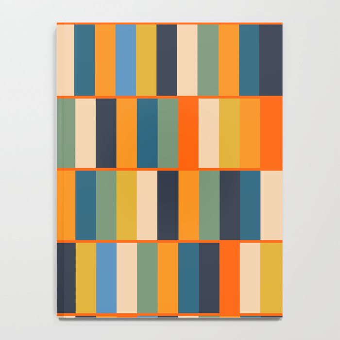 Long Blocks Retro Modern Minimalist Geometric Checked Pattern Blue Mustard Orange Eucalyptus Notebook Gallery Image 4