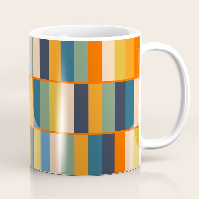 Long Blocks Retro Modern Minimalist Geometric Checked Pattern Blue Mustard Orange Eucalyptus Coffee Mug Gallery Image 1