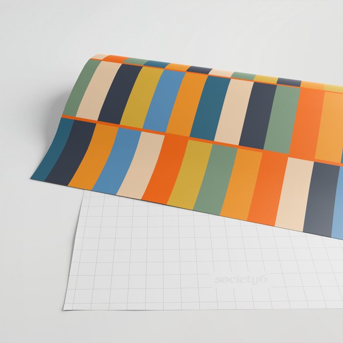 Long Blocks Retro Modern Minimalist Geometric Checked Pattern Blue Mustard Orange Eucalyptus Wrapping Paper Gallery Image 2