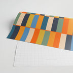 Long Blocks Retro Modern Minimalist Geometric Checked Pattern Blue Mustard Orange Eucalyptus Wrapping Paper Gallery Image 2