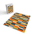 Long Blocks Retro Modern Minimalist Geometric Checked Pattern Blue Mustard Orange Eucalyptus Jigsaw Puzzle Gallery Image 2