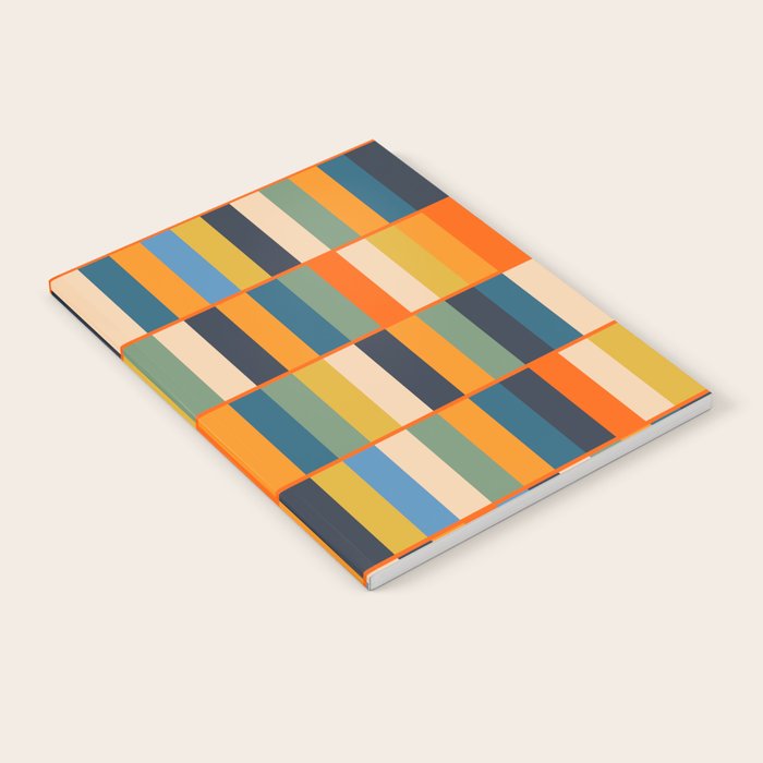 Long Blocks Retro Modern Minimalist Geometric Checked Pattern Blue Mustard Orange Eucalyptus Notebook Gallery Image 2