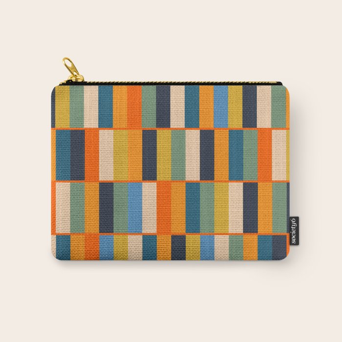Long Blocks Retro Modern Minimalist Geometric Checked Pattern Blue Mustard Orange Eucalyptus Carry All Pouch Gallery Image 1