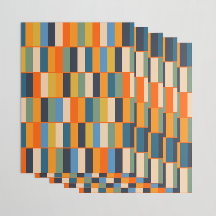 Long Blocks Retro Modern Minimalist Geometric Checked Pattern Blue Mustard Orange Eucalyptus Wrapping Paper Gallery Image 3