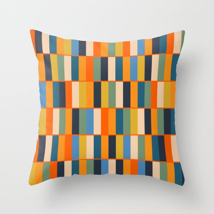 Long Blocks Retro Modern Minimalist Geometric Checked Pattern Blue Mustard Orange Eucalyptus Throw Pillow Gallery Image 6