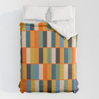 Long Blocks Retro Modern Minimalist Geometric Checked Pattern Blue Mustard Orange Eucalyptus Duvet Cover Gallery Image 6