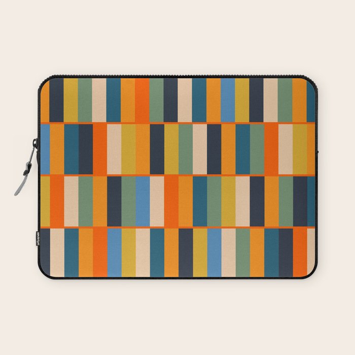 Long Blocks Retro Modern Minimalist Geometric Checked Pattern Blue Mustard Orange Eucalyptus Laptop Sleeve Gallery Image 1