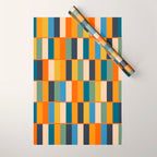 Long Blocks Retro Modern Minimalist Geometric Checked Pattern Blue Mustard Orange Eucalyptus Wrapping Paper Gallery Image 1