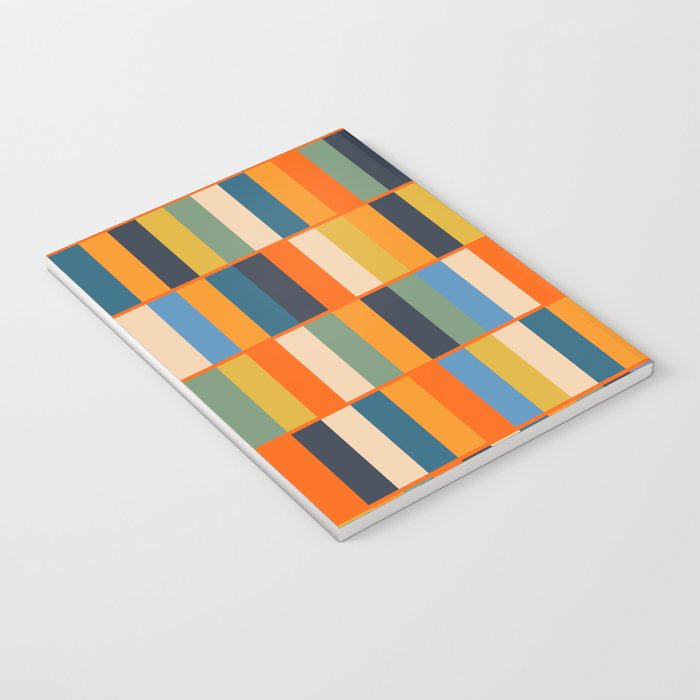 Long Blocks Retro Modern Minimalist Geometric Checked Pattern Blue Mustard Orange Eucalyptus Notebook Gallery Image 3