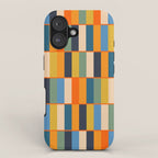 Long Blocks Retro Modern Minimalist Geometric Checked Pattern Blue Mustard Orange Eucalyptus iPhone Case Gallery Image 1