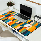 Long Blocks Retro Modern Minimalist Geometric Checked Pattern Blue Mustard Orange Eucalyptus Desk Mat Gallery Image 2