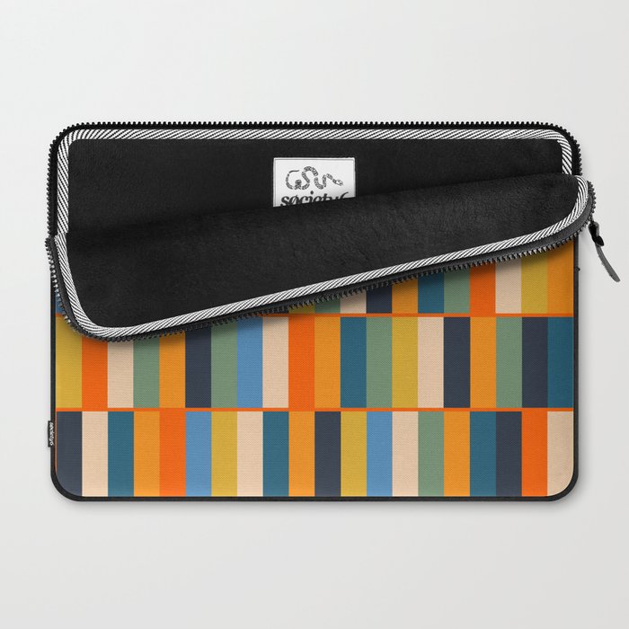 Long Blocks Retro Modern Minimalist Geometric Checked Pattern Blue Mustard Orange Eucalyptus Laptop Sleeve Gallery Image 2