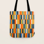 Long Blocks Retro Modern Minimalist Geometric Checked Pattern Blue Mustard Orange Eucalyptus Tote Bag Gallery Image 1