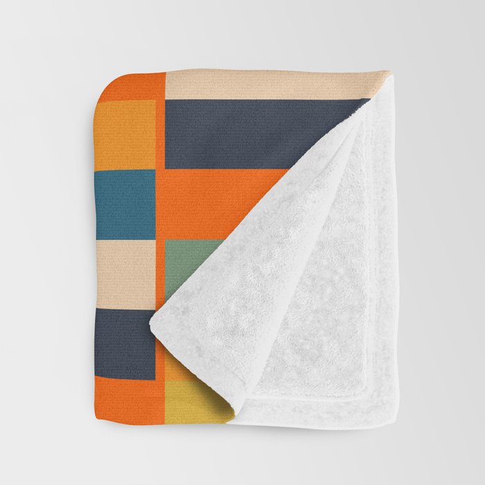 Long Blocks Retro Modern Minimalist Geometric Checked Pattern Blue Mustard Orange Eucalyptus Throw Blanket Gallery Image 3