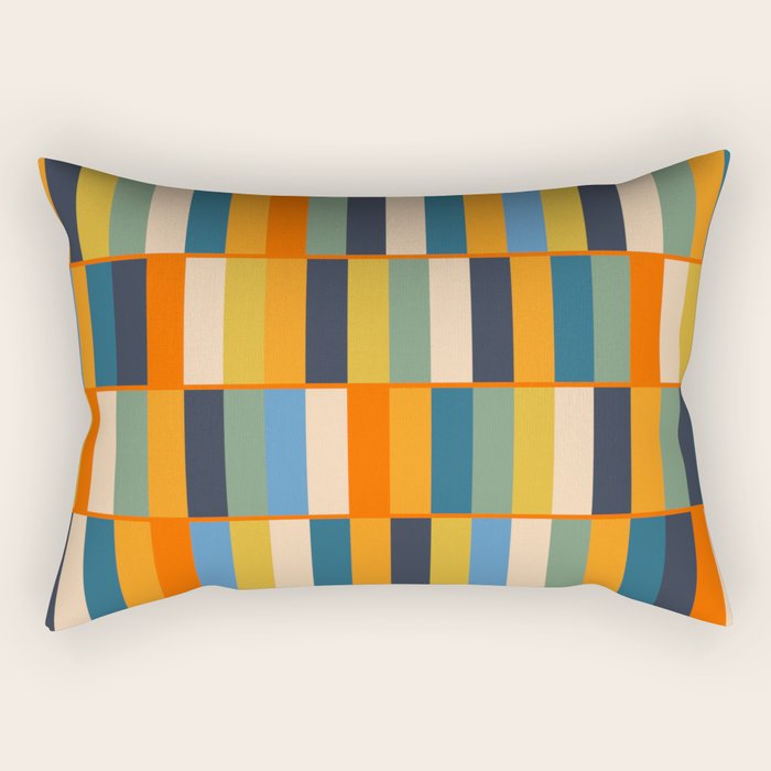 Long Blocks Retro Modern Minimalist Geometric Checked Pattern Blue Mustard Orange Eucalyptus Rectangular Pillow Gallery Image 2