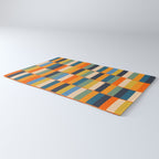 Long Blocks Retro Modern Minimalist Geometric Checked Pattern Blue Mustard Orange Eucalyptus Rug Gallery Image 3