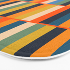 Long Blocks Retro Modern Minimalist Geometric Checked Pattern Blue Mustard Orange Eucalyptus Bath Mat Gallery Image 3