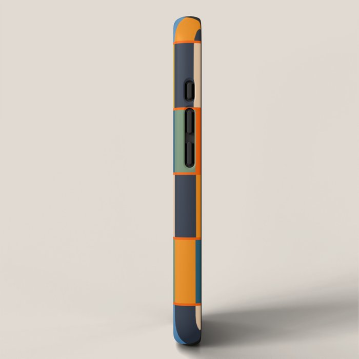 Long Blocks Retro Modern Minimalist Geometric Checked Pattern Blue Mustard Orange Eucalyptus iPhone Case Gallery Image 2