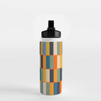Long Blocks Retro Modern Minimalist Geometric Checked Pattern Blue Mustard Orange Eucalyptus Water Bottle Gallery Image 2