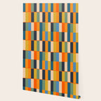 Long Blocks Retro Modern Minimalist Geometric Checked Pattern Blue Mustard Orange Eucalyptus Wallpaper Gallery Image 2