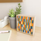 Long Blocks Retro Modern Minimalist Geometric Checked Pattern Blue Mustard Orange Eucalyptus Mini Art Print Gallery Image 2