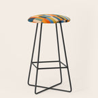 Long Blocks Retro Modern Minimalist Geometric Checked Pattern Blue Mustard Orange Eucalyptus Stool Gallery Image 1