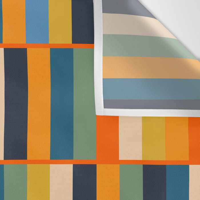 Long Blocks Retro Modern Minimalist Geometric Checked Pattern Blue Mustard Orange Eucalyptus Wall Tapestry Gallery Image 3