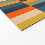 Long Blocks Retro Modern Minimalist Geometric Checked Pattern Blue Mustard Orange Eucalyptus Welcome Mat Gallery Image 2