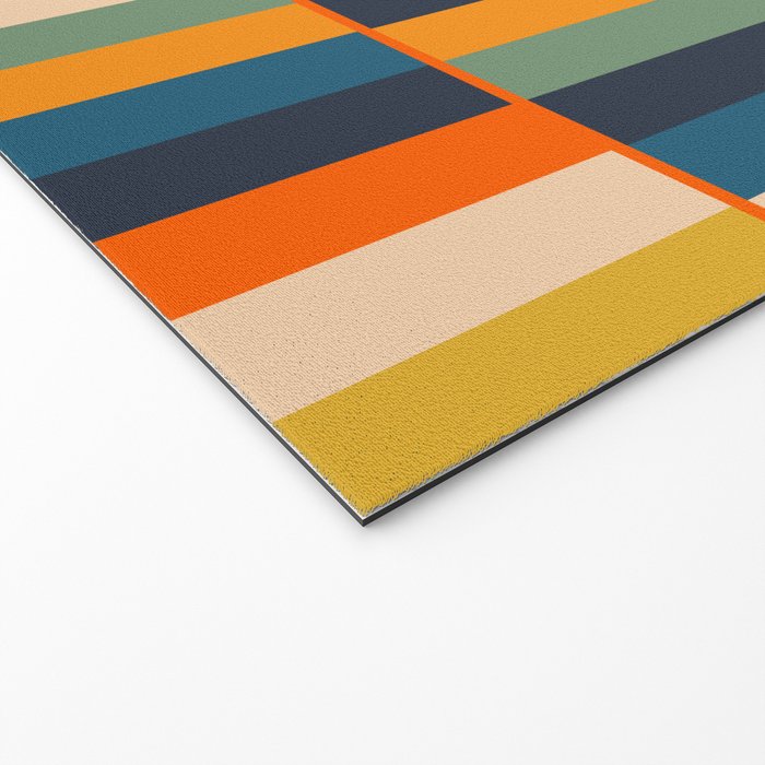 Long Blocks Retro Modern Minimalist Geometric Checked Pattern Blue Mustard Orange Eucalyptus Welcome Mat Gallery Image 2
